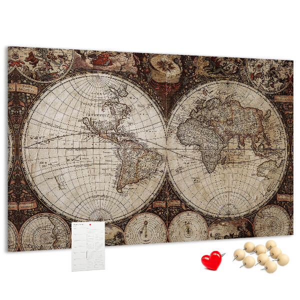 Kurkbord met een kaart van de oude wereld en geografische details