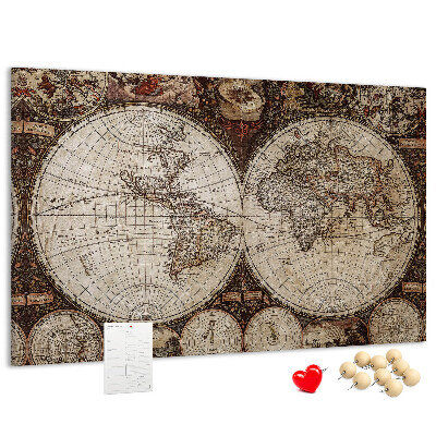 Kurkbord met een kaart van de oude wereld en geografische details