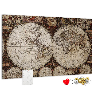 Kurkbord met een kaart van de oude wereld en geografische details