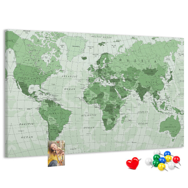 Kurkbord groene wereldkaart met continenten