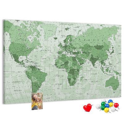 Kurkbord groene wereldkaart met continenten