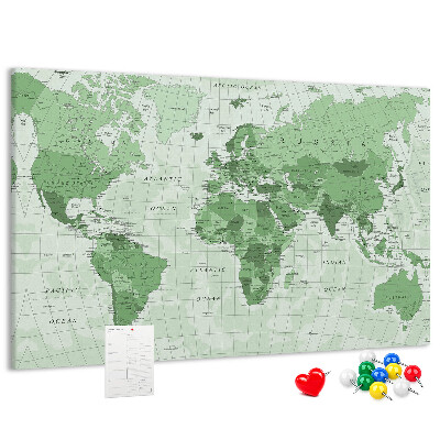 Kurkbord groene wereldkaart met continenten
