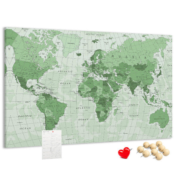Kurkbord groene wereldkaart met continenten