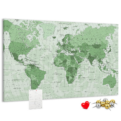 Kurkbord groene wereldkaart met continenten