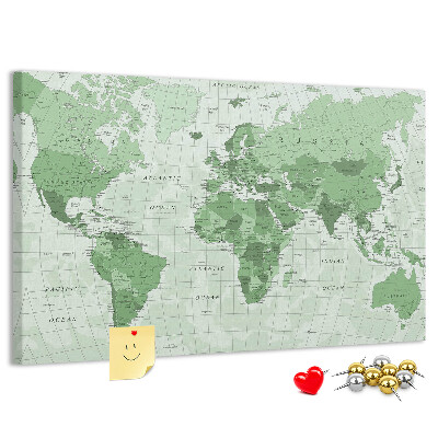 Kurkbord groene wereldkaart met continenten
