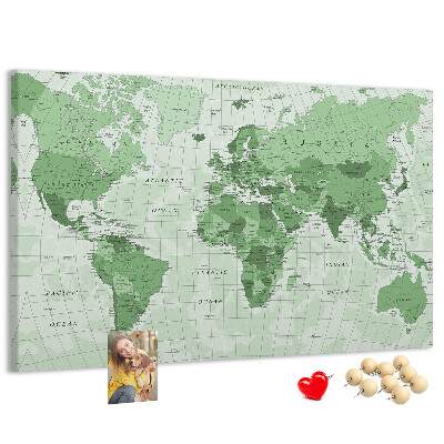 Kurkbord groene wereldkaart met continenten