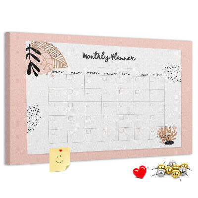 Kurken prikbord stijlvolle maandplanner met bloemenaccenten