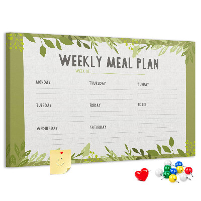 Kurken prikbord maaltijdplanner met groen bladmotief