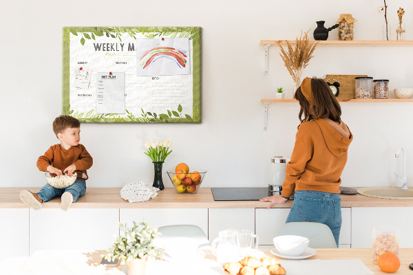 Kurken prikbord maaltijdplanner met groen bladmotief
