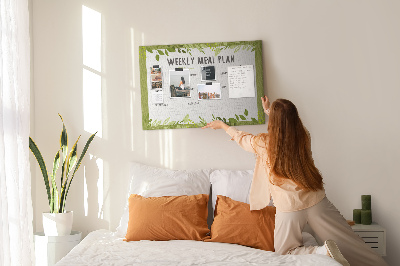 Kurken prikbord maaltijdplanner met groen bladmotief
