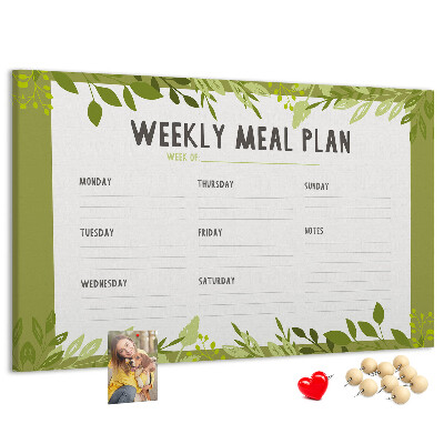Kurken prikbord maaltijdplanner met groen bladmotief