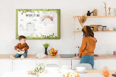Kurken prikbord maaltijdplanner met groen bladmotief