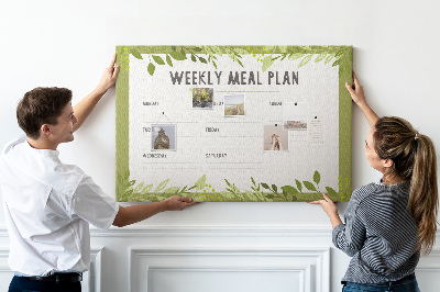 Kurken prikbord maaltijdplanner met groen bladmotief