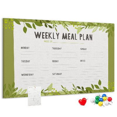 Kurken prikbord maaltijdplanner met groen bladmotief