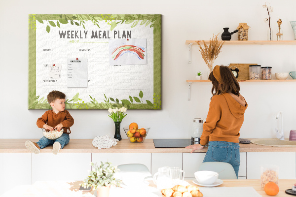 Kurken prikbord maaltijdplanner met groen bladmotief
