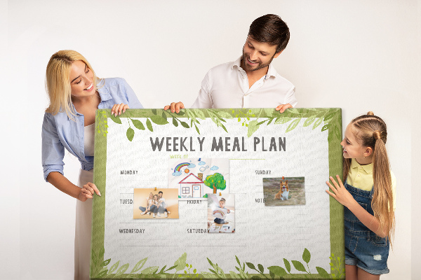 Kurken prikbord maaltijdplanner met groen bladmotief