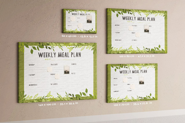 Kurken prikbord maaltijdplanner met groen bladmotief