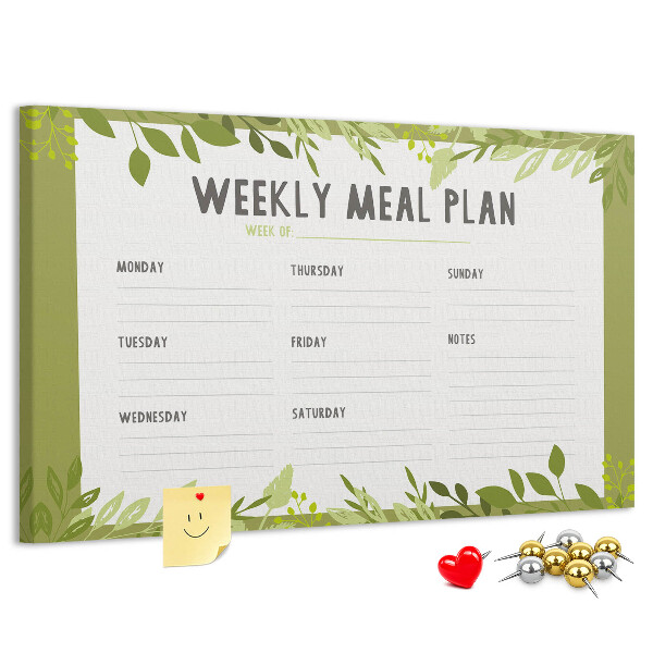 Kurken prikbord maaltijdplanner met groen bladmotief