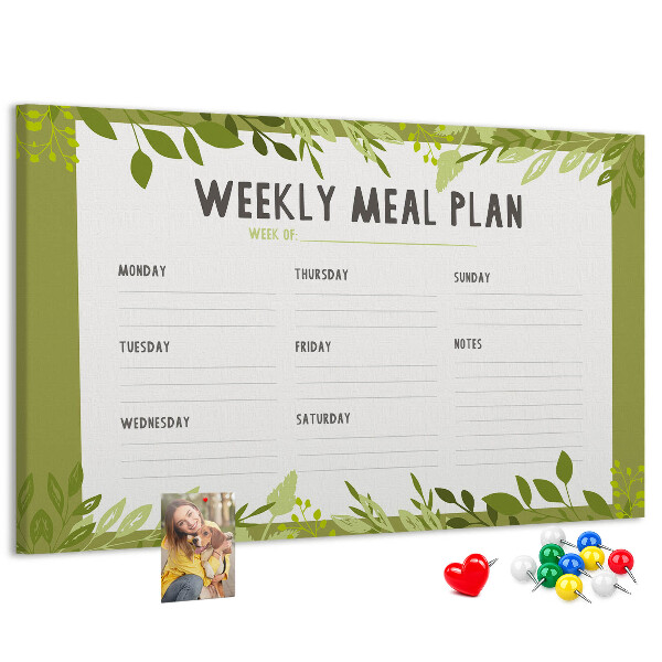 Kurken prikbord maaltijdplanner met groen bladmotief