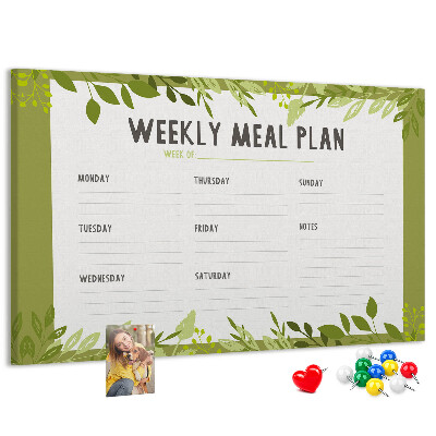 Kurken prikbord maaltijdplanner met groen bladmotief