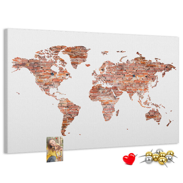 Prikbord wereldkaart in baksteenstijl