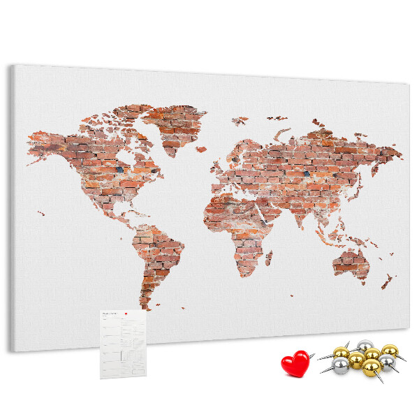 Prikbord wereldkaart in baksteenstijl