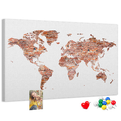 Prikbord wereldkaart in baksteenstijl