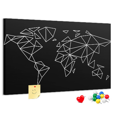 Kurkbord met geometrische witte contouren van de wereld