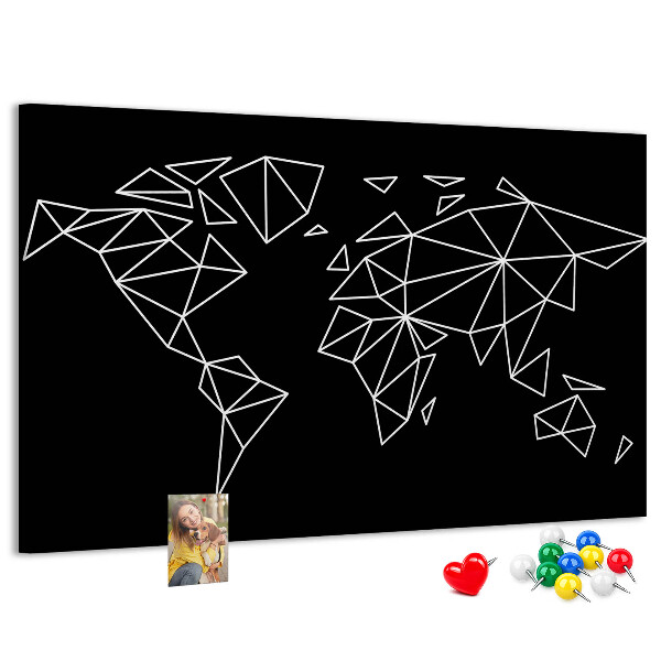 Kurkbord met geometrische witte contouren van de wereld