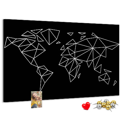Kurkbord met geometrische witte contouren van de wereld