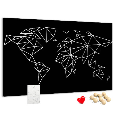 Kurkbord met geometrische witte contouren van de wereld