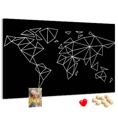 Kurkbord met geometrische witte contouren van de wereld