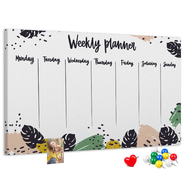 Prikbord met tropische bladeren weekplanner