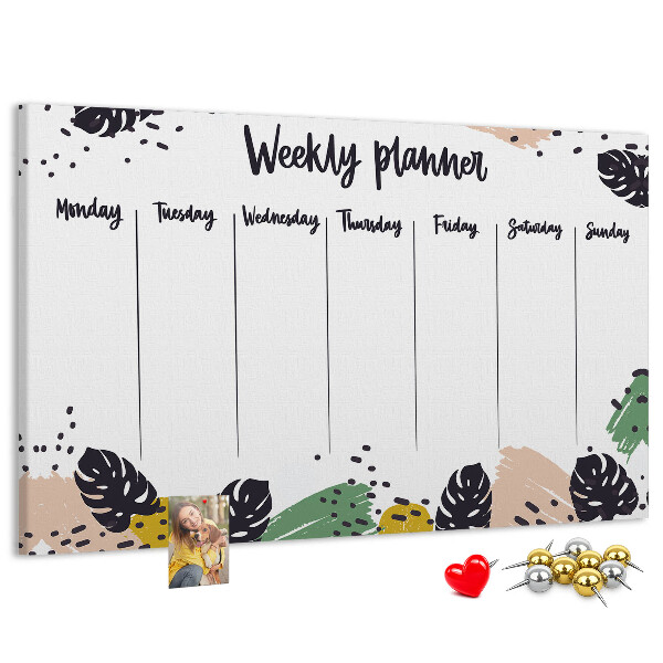 Prikbord met tropische bladeren weekplanner