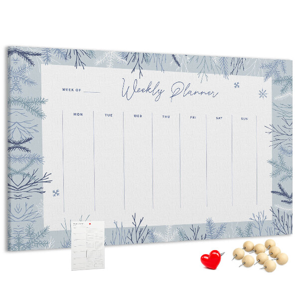 Kurk prikbord met een subtiel patroon voor een winterweekplanning
