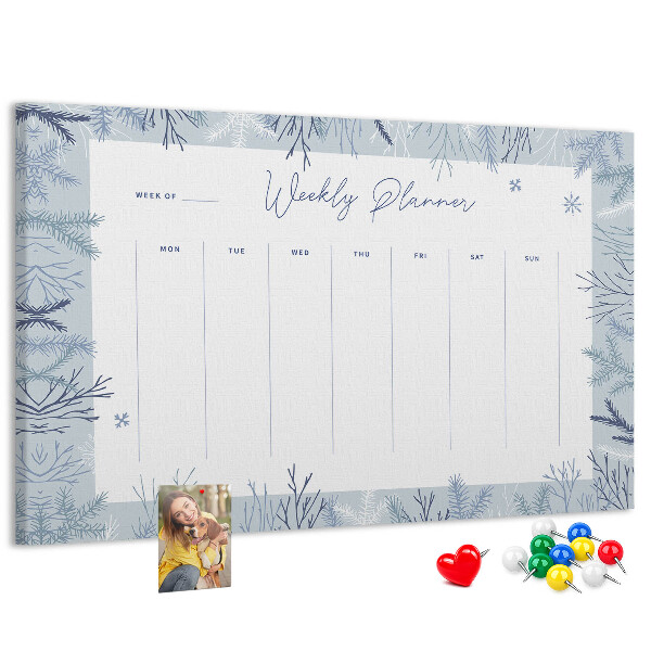 Kurk prikbord met een subtiel patroon voor een winterweekplanning
