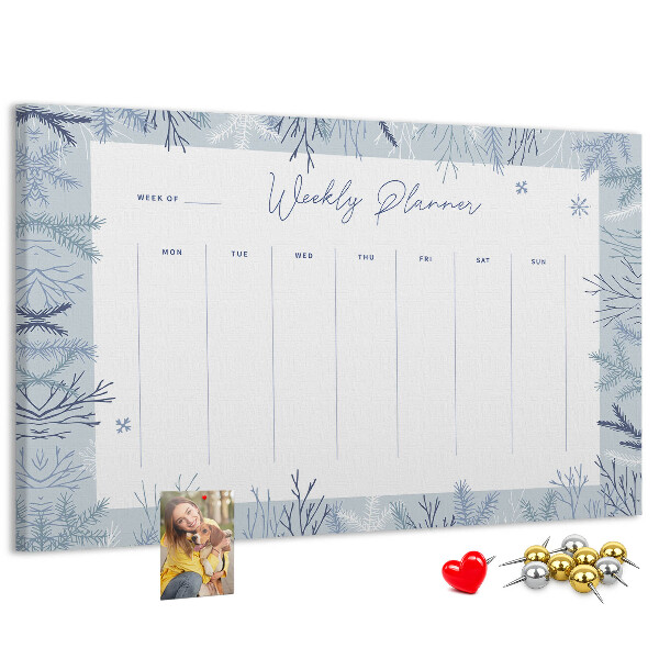 Kurk prikbord met een subtiel patroon voor een winterweekplanning
