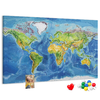 Kurkbord wereldkaart in pastelkleuren