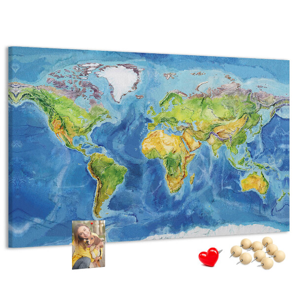 Kurkbord wereldkaart in pastelkleuren