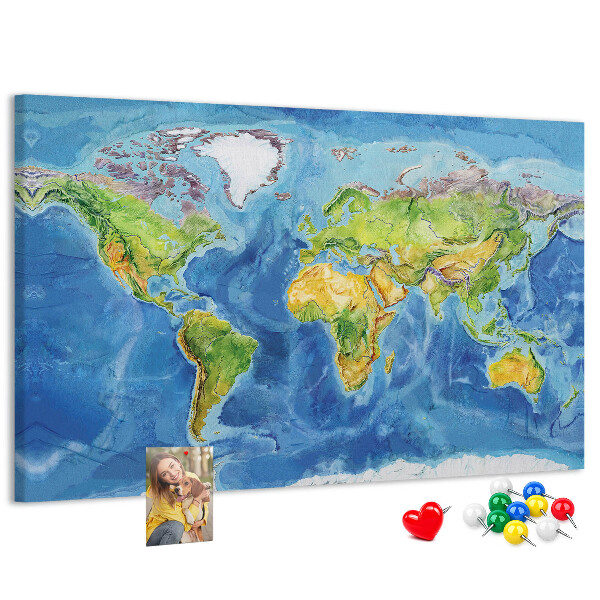 Kurkbord wereldkaart in pastelkleuren