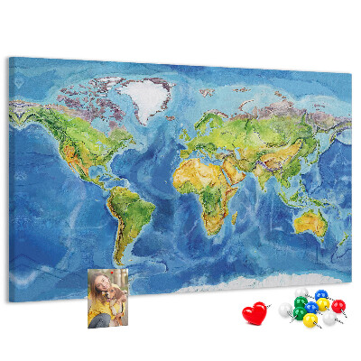 Kurkbord wereldkaart in pastelkleuren