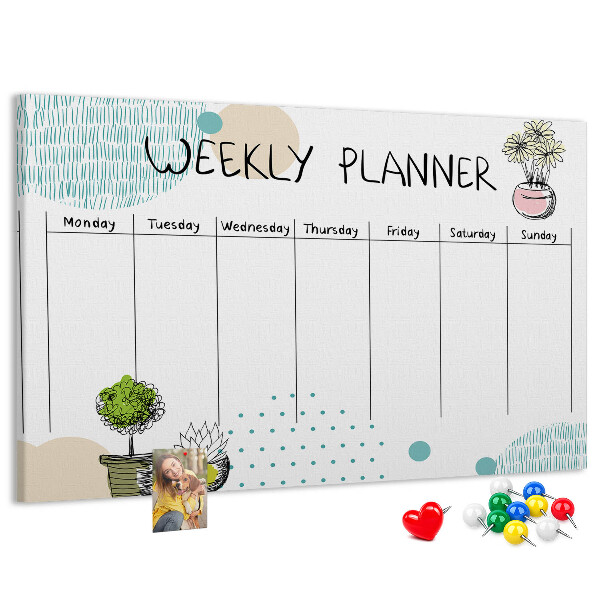 Kurkbord kleurrijke weekplanner met plantenprint