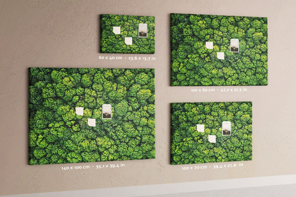 Kurk prikbord met een afbeelding van een groen bos met dichte vegetatie