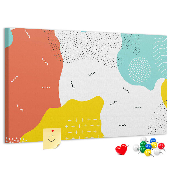 Prikbord met kleurrijke abstracte vormen en patronen