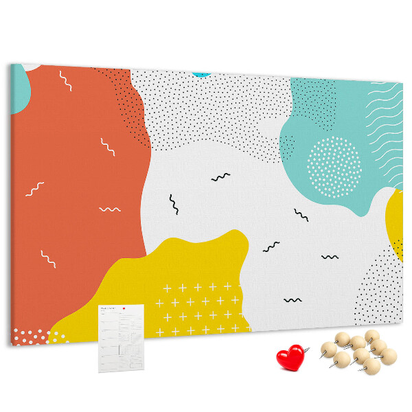 Prikbord met kleurrijke abstracte vormen en patronen