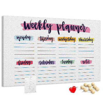 Kurkbord weekplanner met kleurrijke accenten