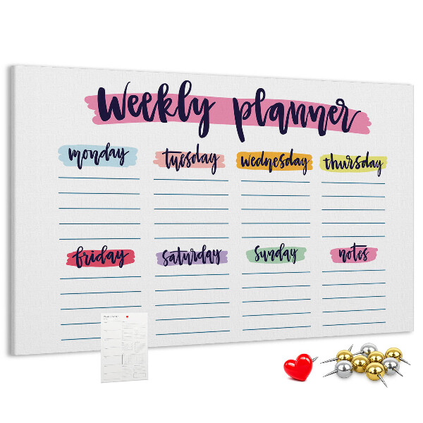 Kurkbord weekplanner met kleurrijke accenten