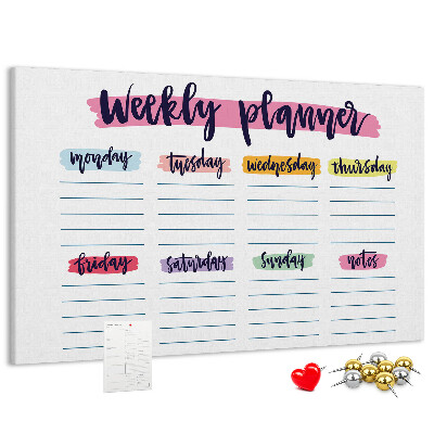 Kurkbord weekplanner met kleurrijke accenten