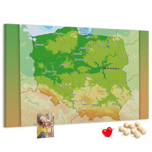 Kurk prikbord met kaart van Polen en gemarkeerd Warschau