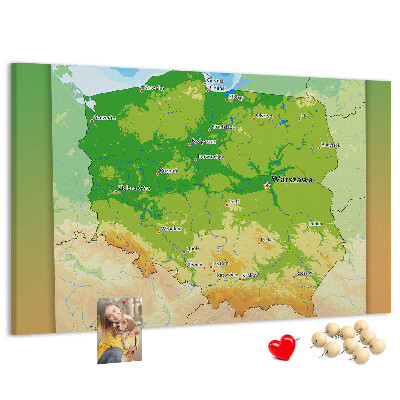 Kurk prikbord met kaart van Polen en gemarkeerd Warschau